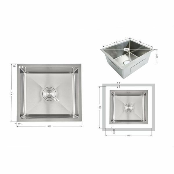 Мийка для кухні інтегрована під стільницю Lidz Handmade H4843 Brushed Steel 3,0/1,0 мм LDH4843BRU49441 фото, описание, характеристики, цена