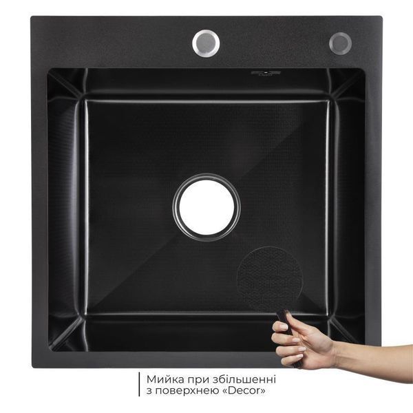 Lidz Handmade H5050HB Мийка для кухні інтегрована Decor Black PVD Honeycomb 2,5/0,5 мм LDH5050BDECPVD48369 фото, описание, характеристики, цена